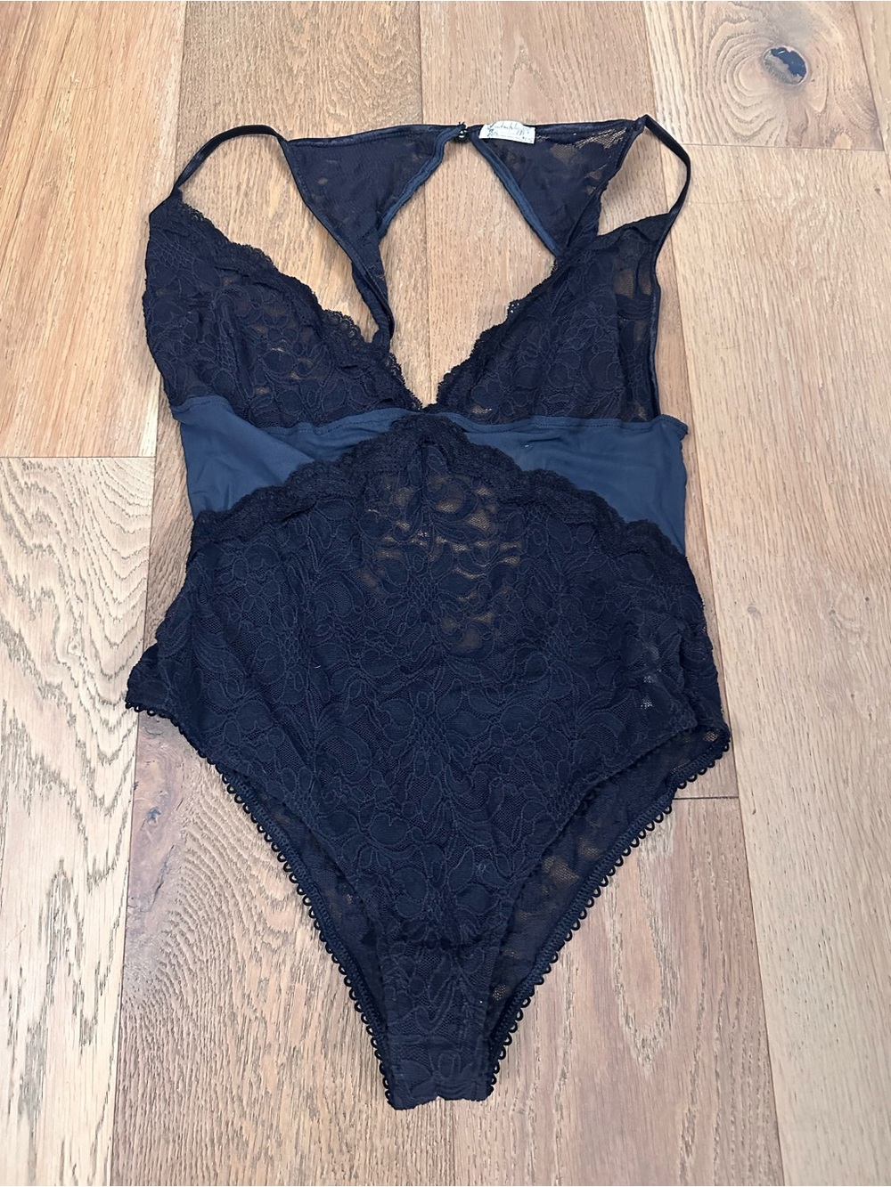 Free People Black Lace Plunge Bodysuit Chemise